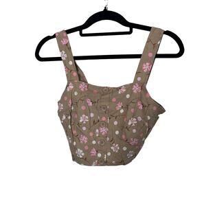 bp. Women's Brown Pink Floral Linen Blend Crop Top Size XS
